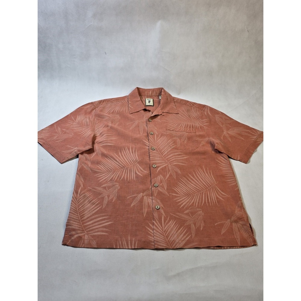 Jamaica Jaxx Camp Shirt Salmon Color Embossed 100% Silk Men's Med S/S